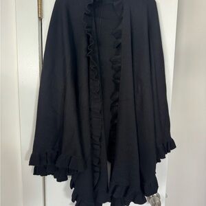 Georgiou Black Ruffled 55% wool Wrap